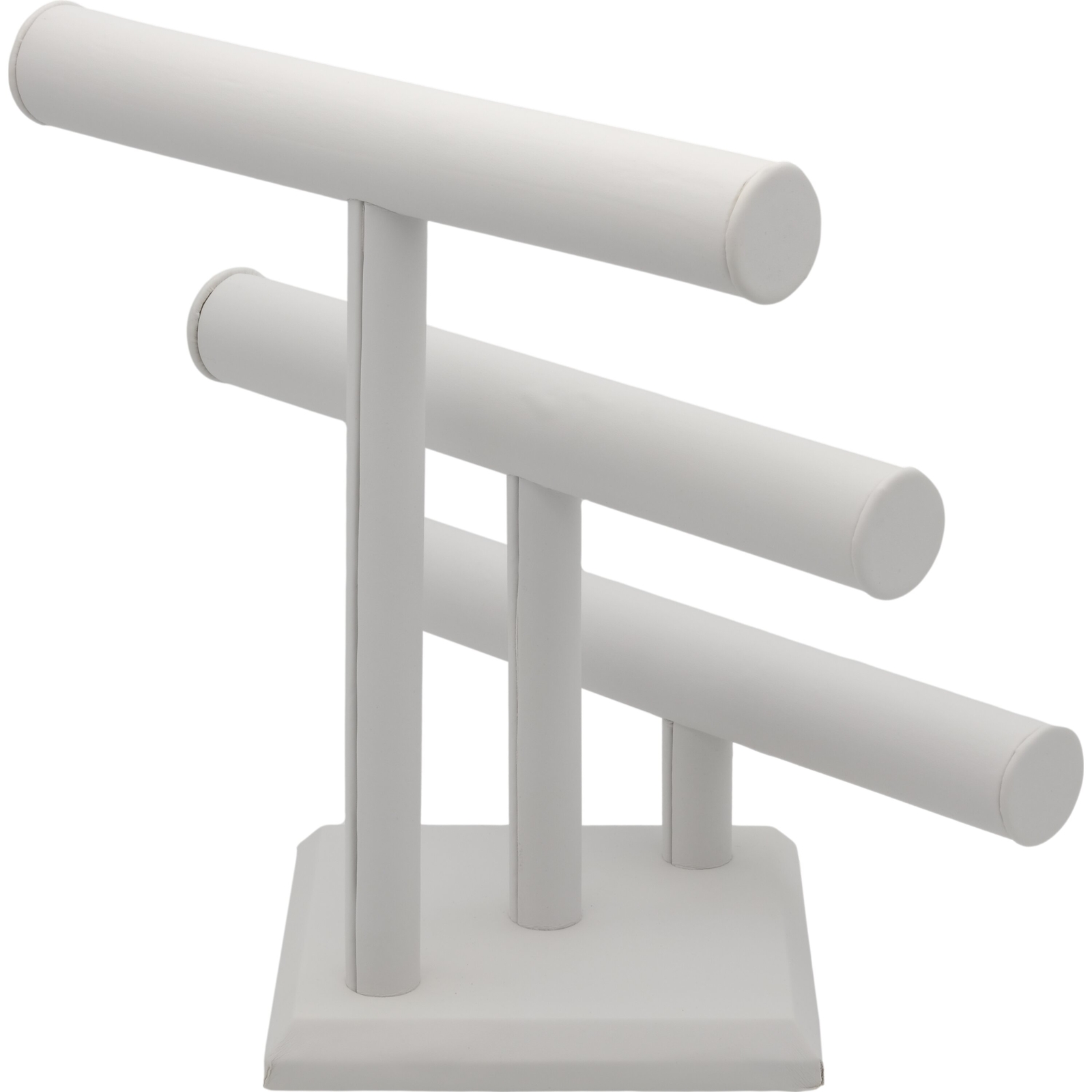 12" x 12" White Faux Leather Triple Tier T-Bar Bracelet Chain Display 3/4" 2 Pcs