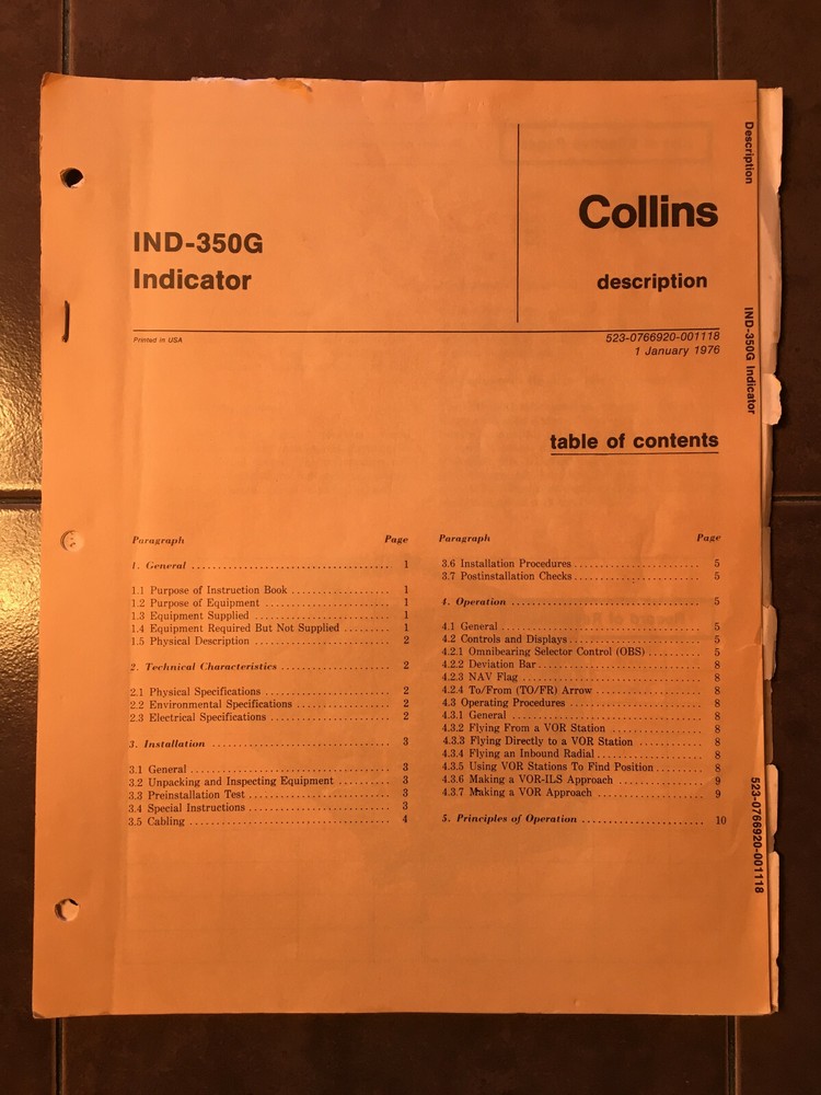 Collins IND-350G Indicator Install Manual
