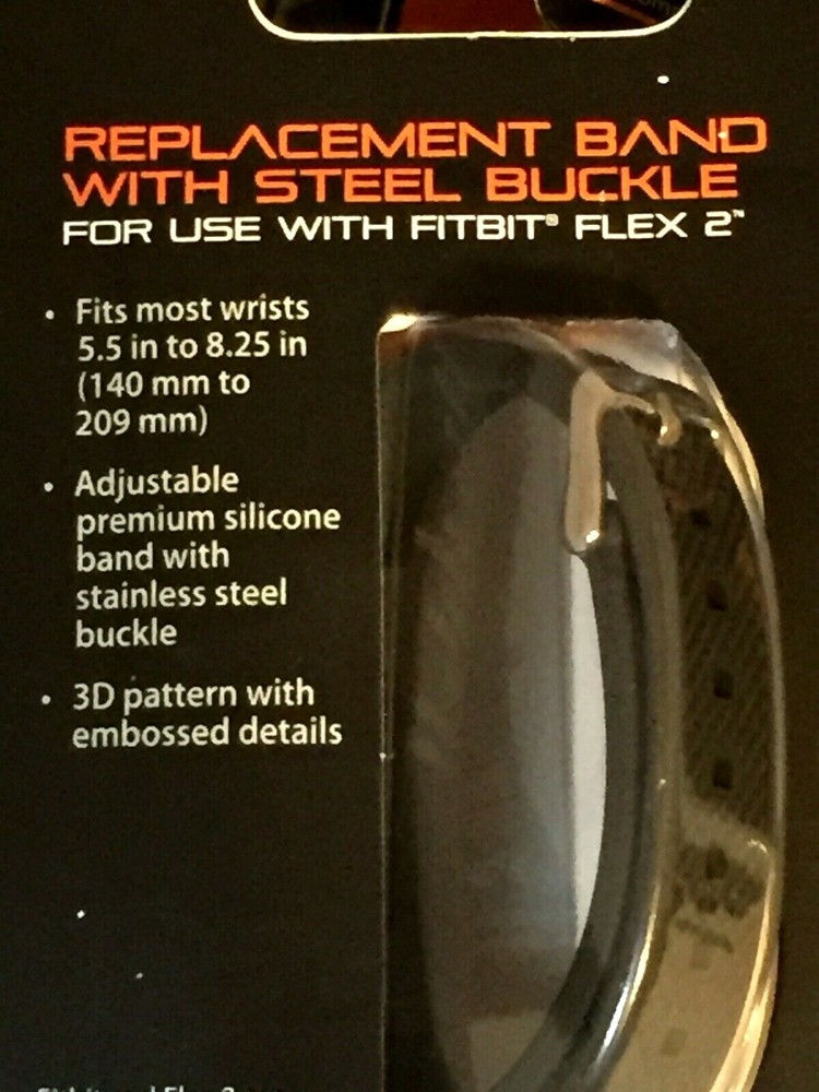 Solid Black Blackweb REPLACEMENT Fitbit Flex 2 Band with Silver Steel Buckle
