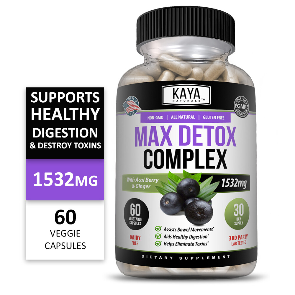 Max Detox 60ct Colon Liver Gut Cleanse Toxins Energy Boost Weight Loss Capsules