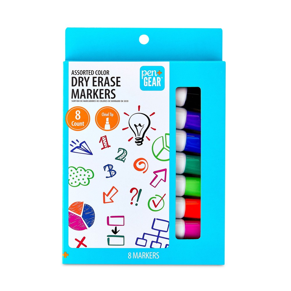 Dry Erase Markers, Chisel Tip, Assorted Colors, 8 Count