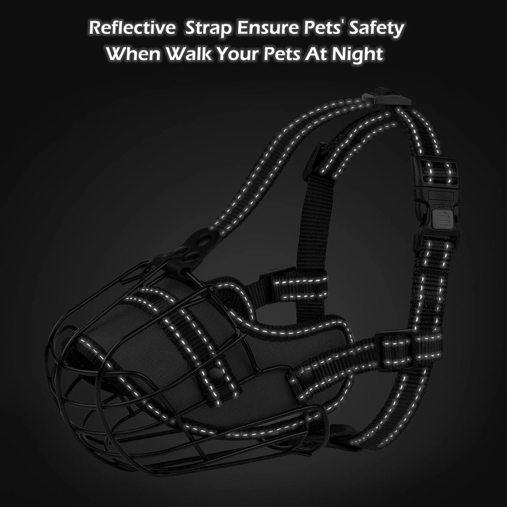 OOPSDOGGY Pitbull Dog Muzzle Reflective Metal Mask Secure Wire Basket Muzzle ...