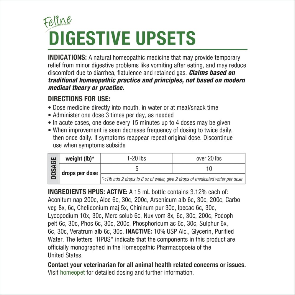 Natural Cat Digestive Support for Upsets - 15ml Safe Solution