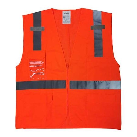 High-Visibility Vest, Polyester, Zipper Closure, 4 Outside Pockets, 2,