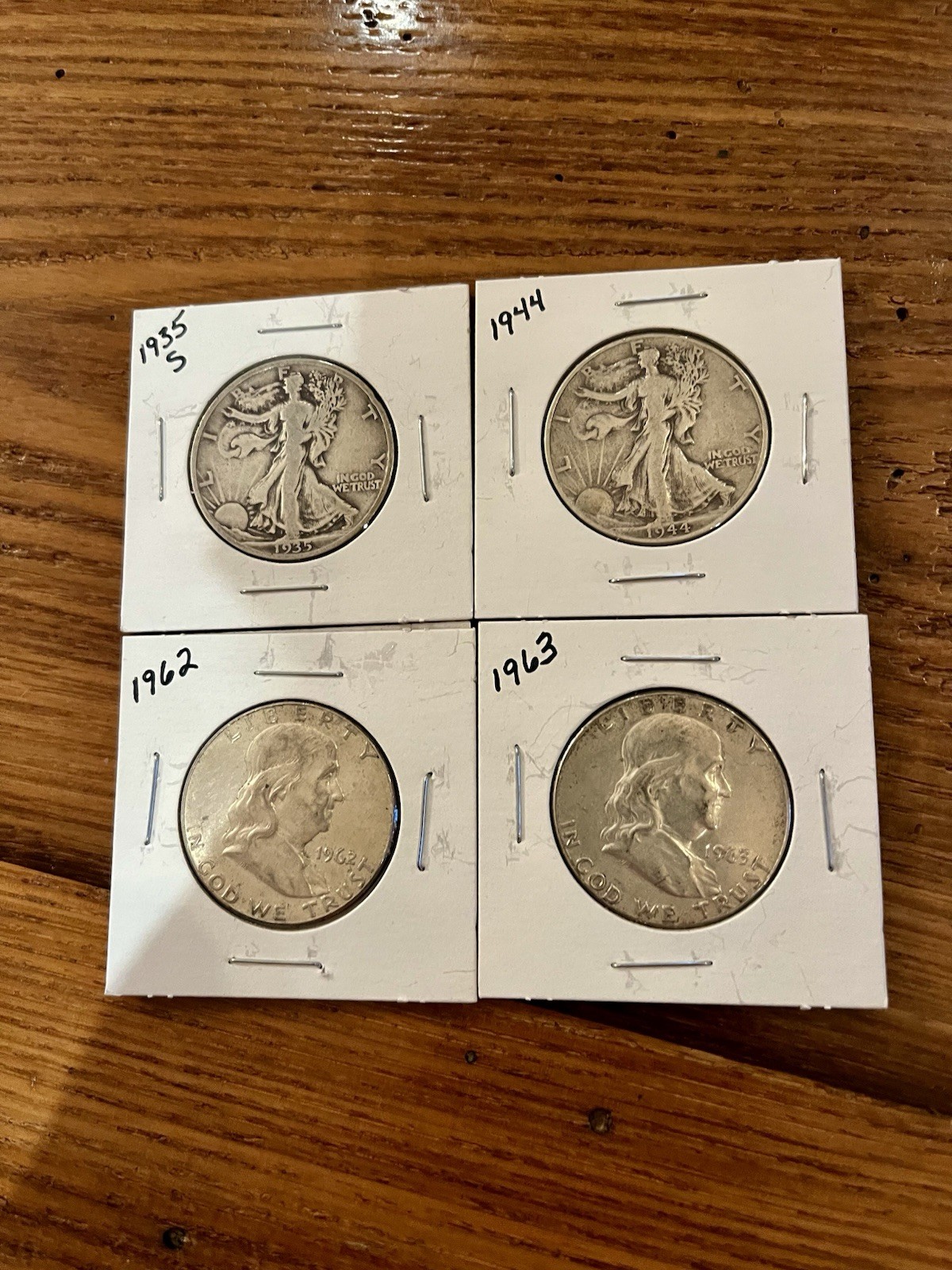 Silver 90% 2 Walking Liberty & 2 Franklin Coins Mixed Dates/ Lot Of 4