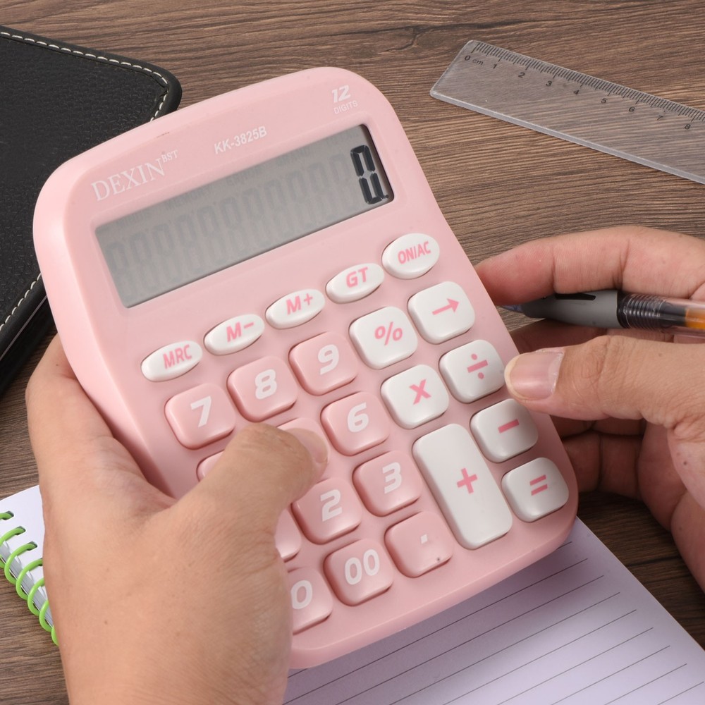 Desk Calculator, Standard Function 12 Digits LCD Display Calculator, Pink