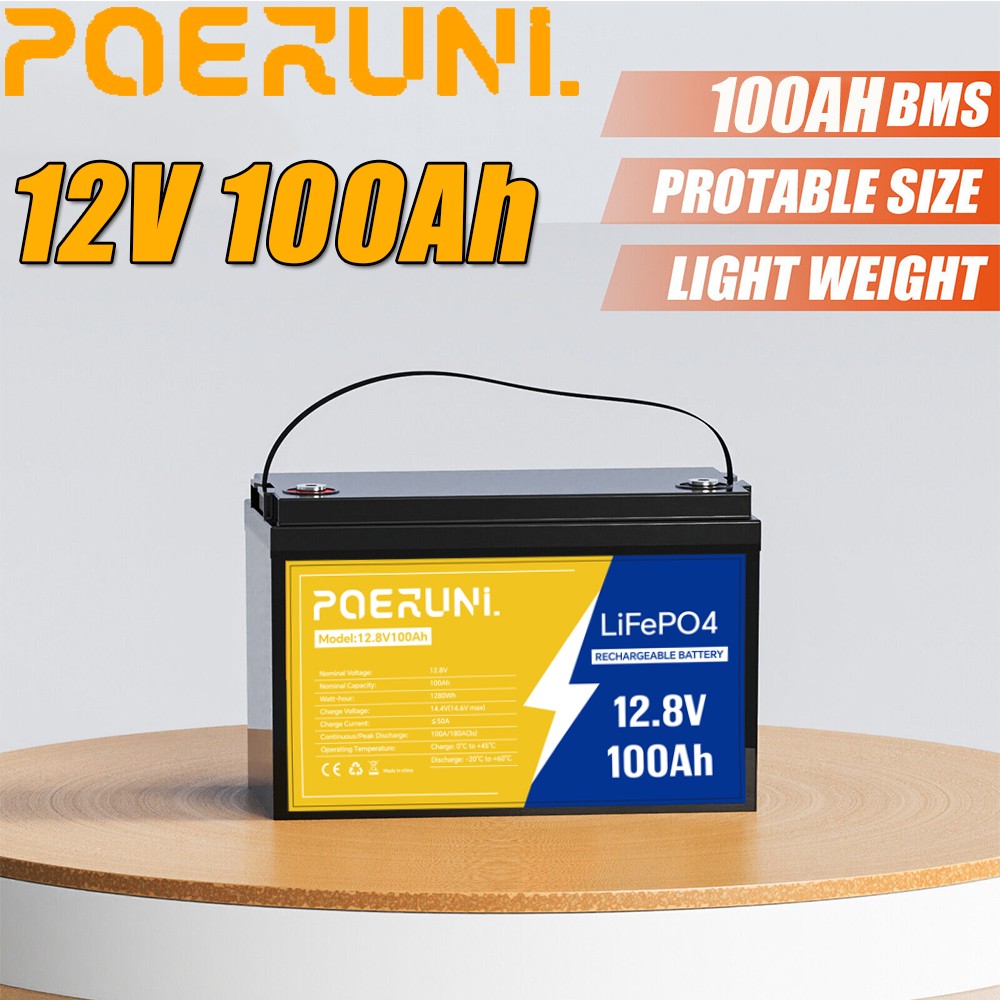 NEW 12V 100Ah LiFePO4 Lithium Battery Deep Cycle Built-in BMS for Solar Off-grid