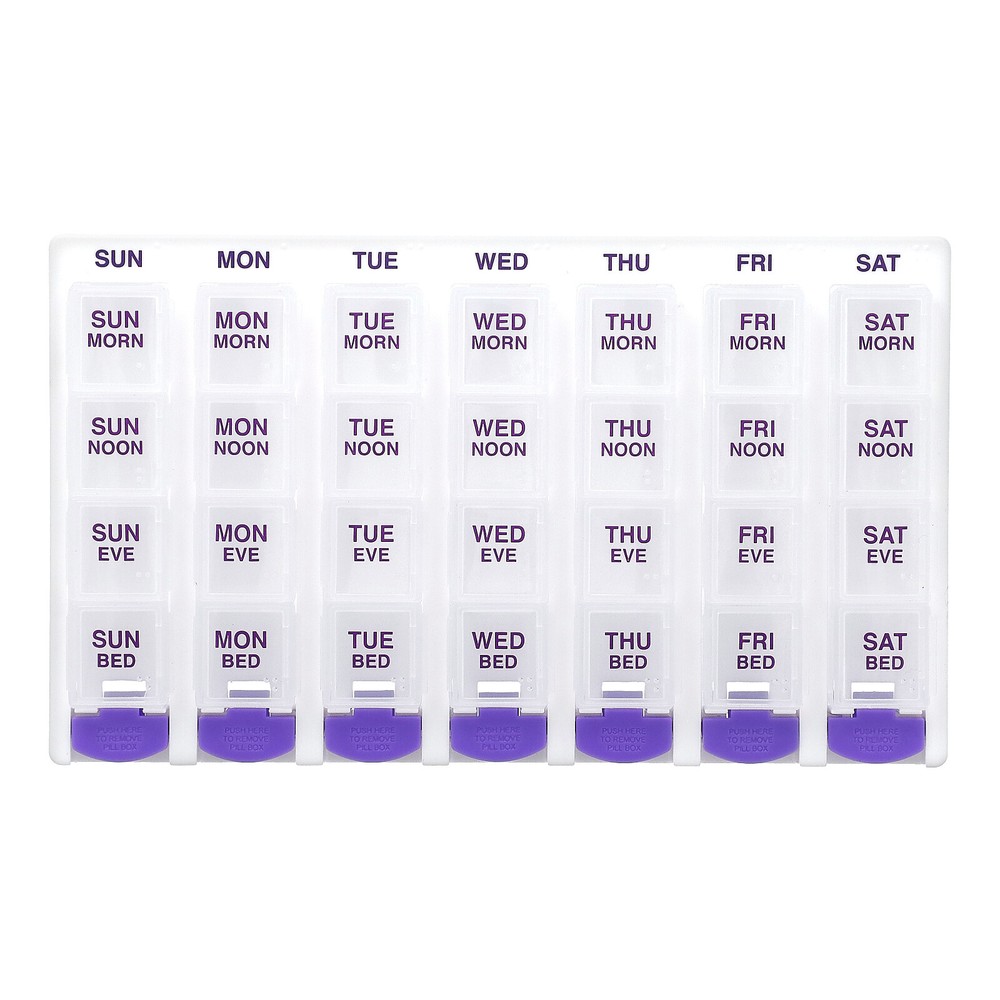 Weekly 4X/Day with Push Button Pop-Outs Medtime Planner, Purple, 1 Count