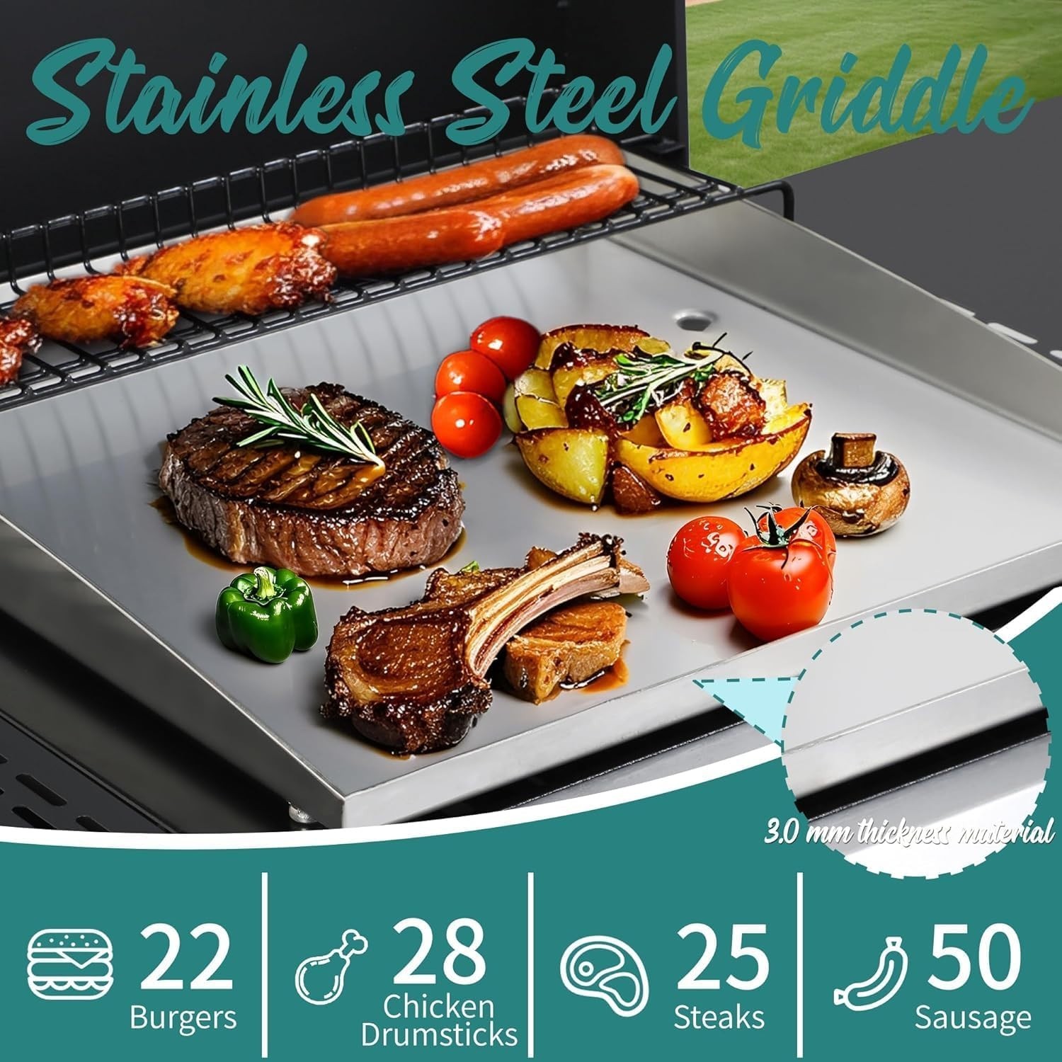 3 Burner Gas Grill Griddle Combo 36900 BTU Propane BBQ Grill for Outdoor