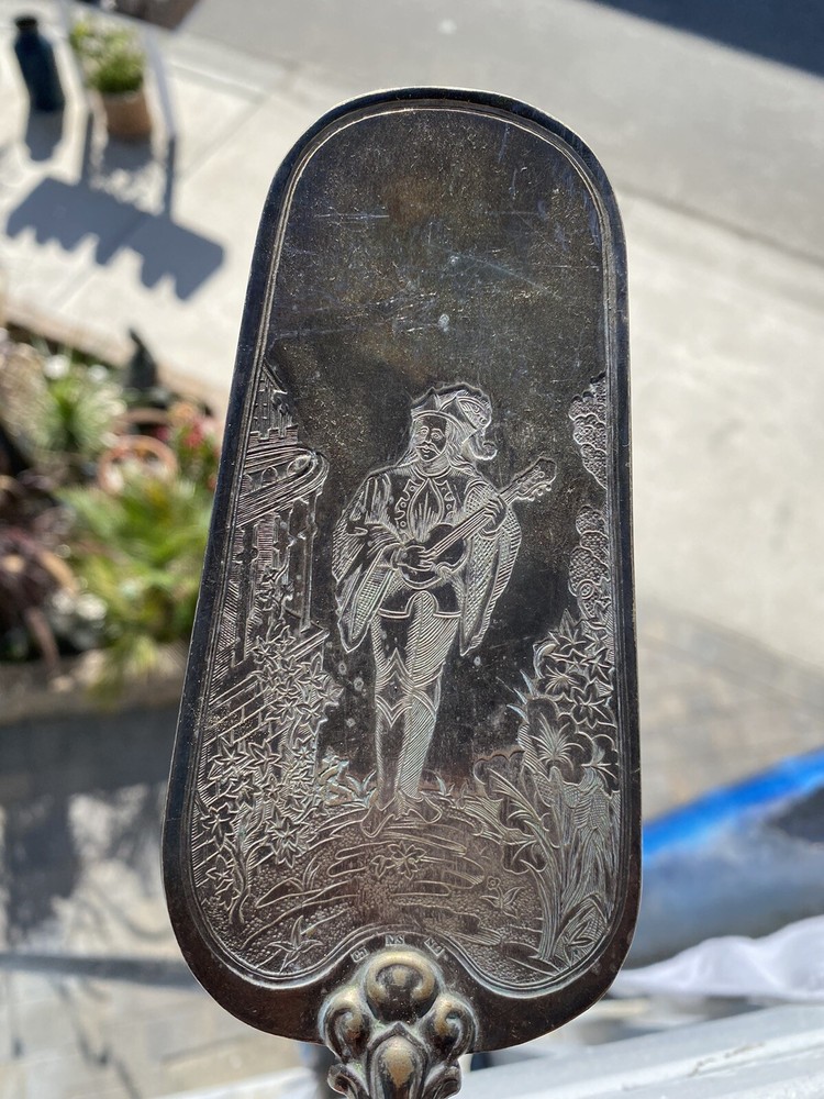 Nice Vintage Ornate Bard With Lute Patterned Silverplate Pie Server 12"