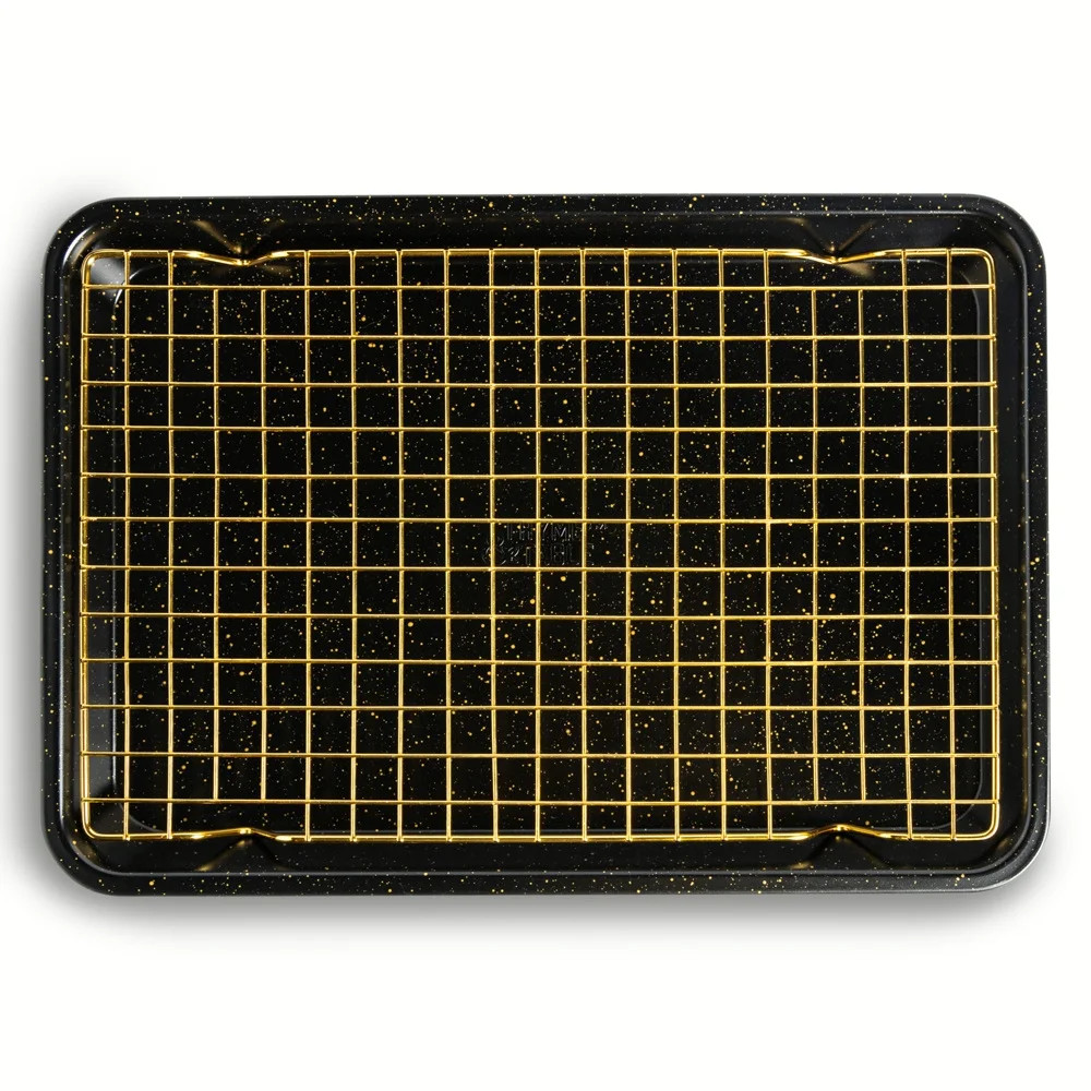 Thyme & Table Non-Stick Rectangle Baking Sheet with Gold Cooling Rack - Black