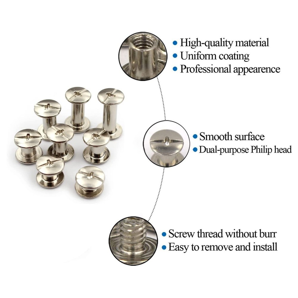 Silver Chicago Screws Leather Rivets Assorted 8 Sizes M5 Binding Bookbinding