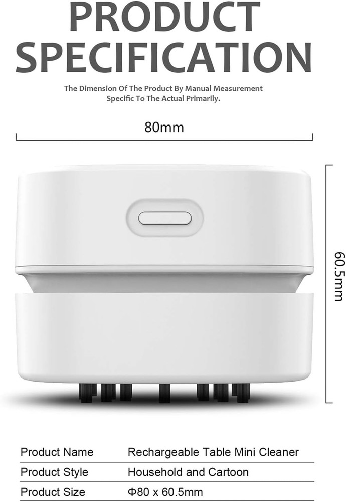 ODISTAR Desktop Vacuum Cleaner Mini Table Sweeper 360° White