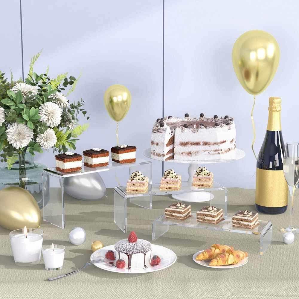 Stackable Acrylic Display Risers - 12 Pcs for Showcasing Desserts & Figures