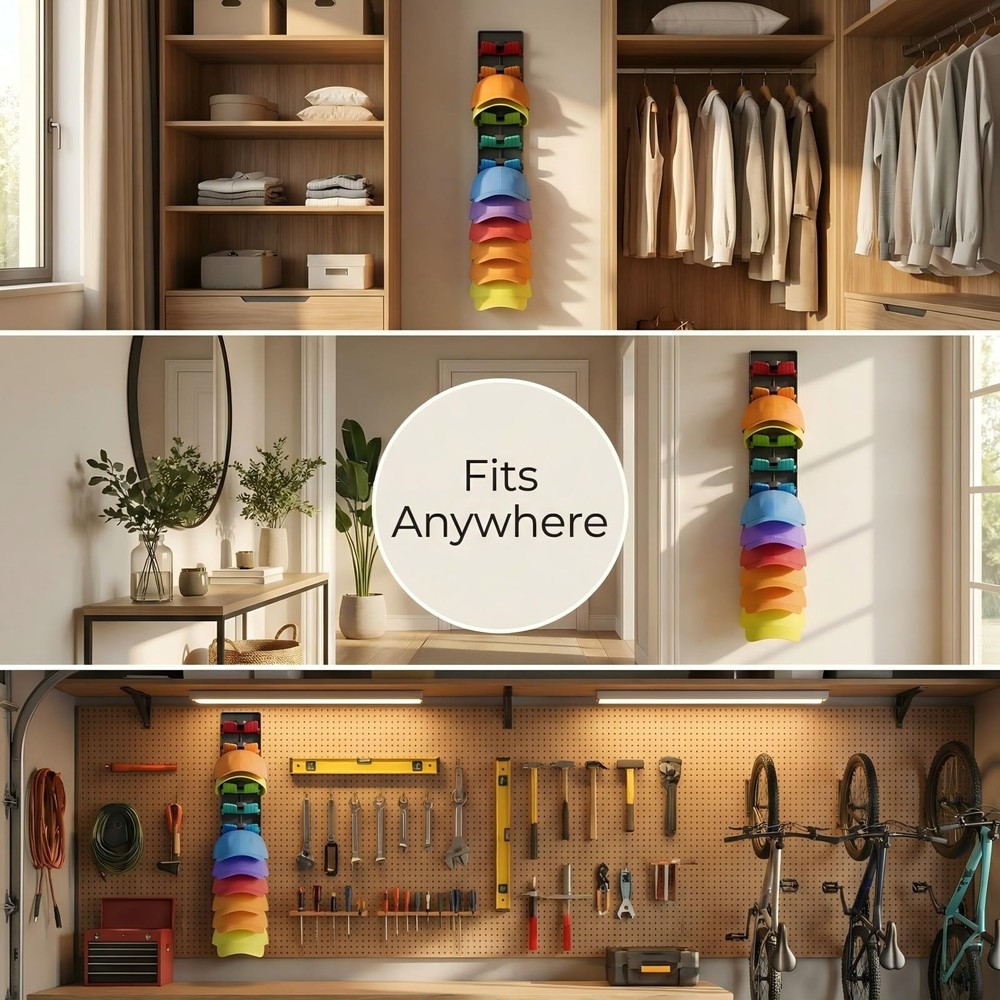 Multicolor Hat Organizer for Baseball Caps, 2-Pack Wall Mounted Hat Rack Hold...