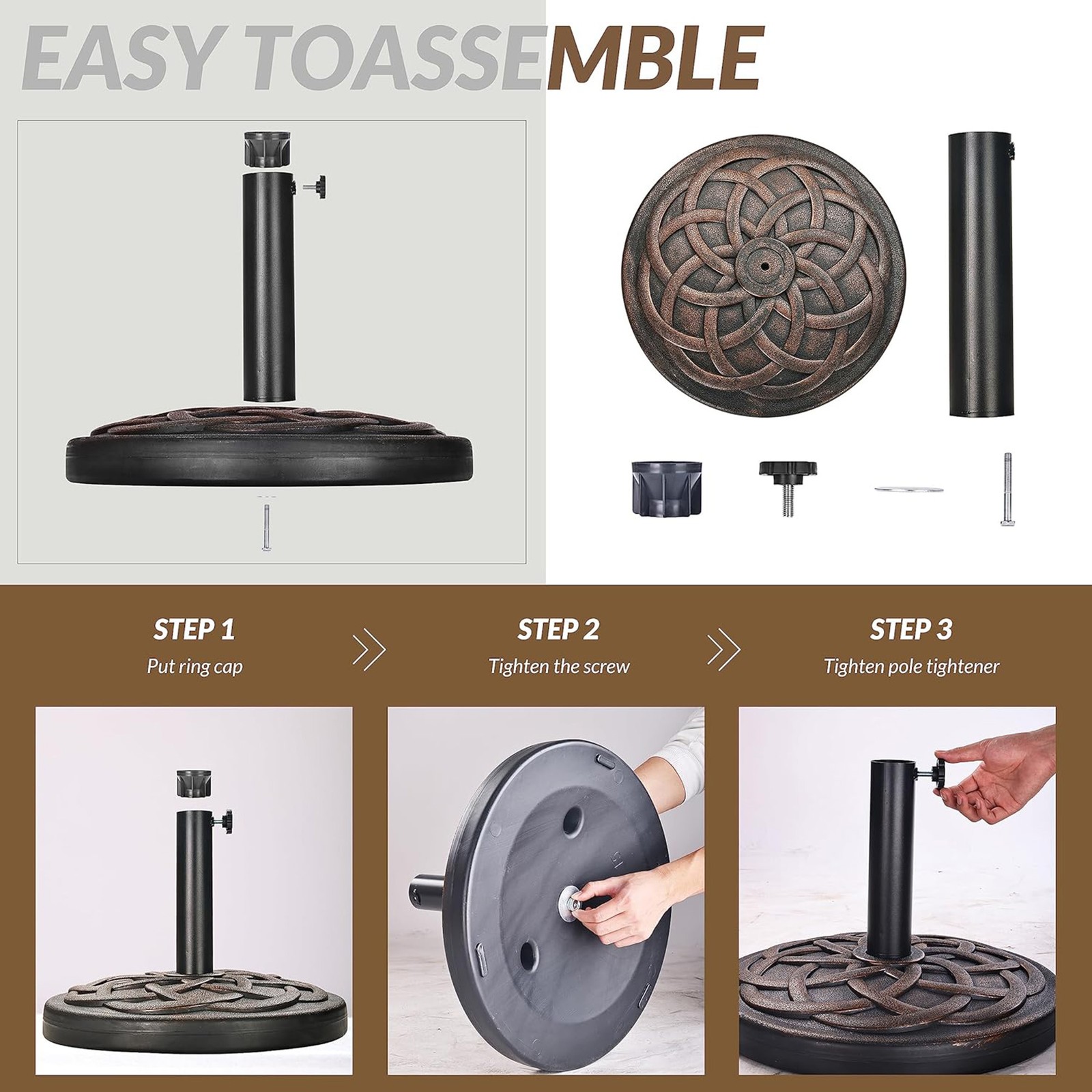 Elevon 35 Pound Outdoor Umbrella Base for Garden and Patio, Bronze (Open Box)