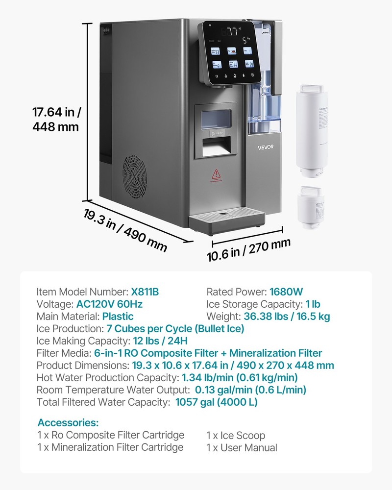 VEVOR Ice Maker Water Filter Dispenser 4-in-1 Countertop Multi-Function Machine