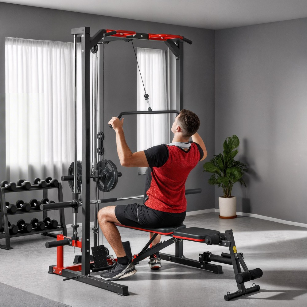 Smith Machine, Multi-Function Power Cage with Lat Pull Down System