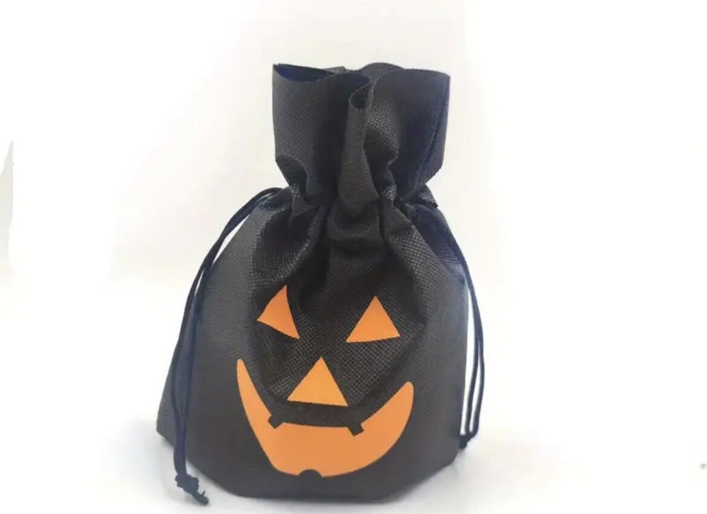 Halloween Pumpkin Drawstring Gift Bag (Black)