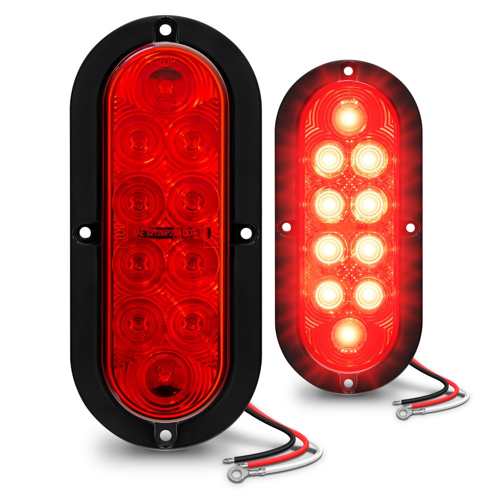 2pc 6" Oval Red LED Surface Mount Trailer Brake Turn Tail Lights Waterproof DOT