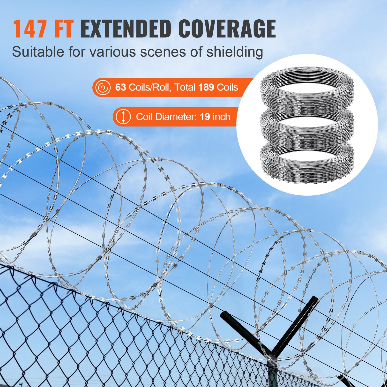Galvanized Razor Wire, 3 Rolls Double Spiral Barbed Fencing for Garden Security