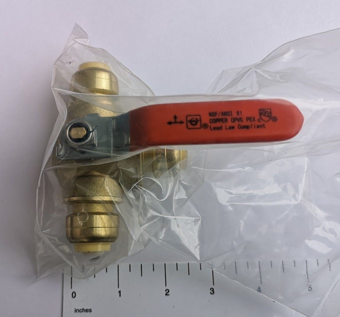 1 PIECES 1/2" PUSH FIT 3 WAY BALL VALVE, FULL PORT, LEAD FREE BRASS
