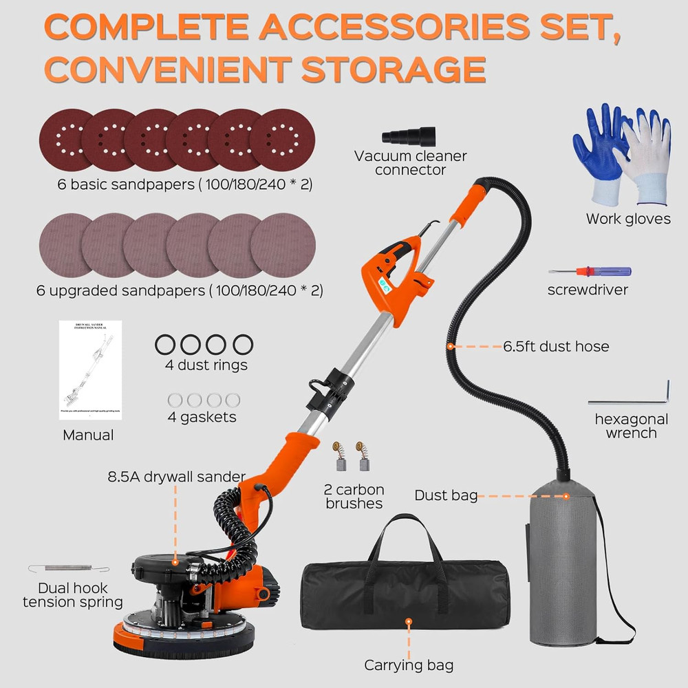 Drywall Sander Tool, 8.5 Amp Popcorn Ceiling Removal Tool with 7 Variable Speed