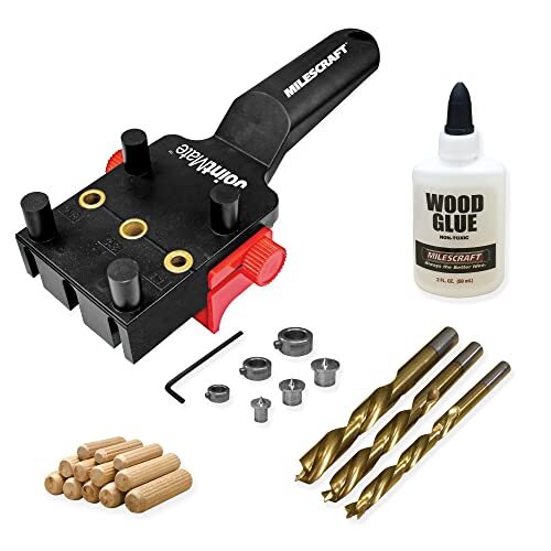 Self-Centering Dowel Jig Kit – Includes 3 Metal Bushing Sizes for Handheld Use