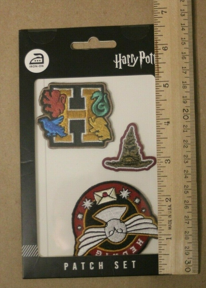 Harry Potter Iron-On Hedwig Owl Post, Sorting Hat, Houses 3pc Patch Set Bioworld