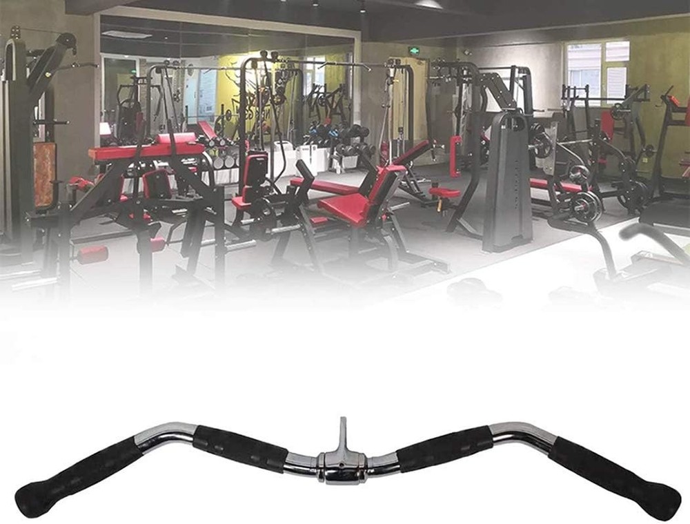 Lat Bar Cable Machine Attachment, Curl Pulldown Bar with Full Rotation & Handle