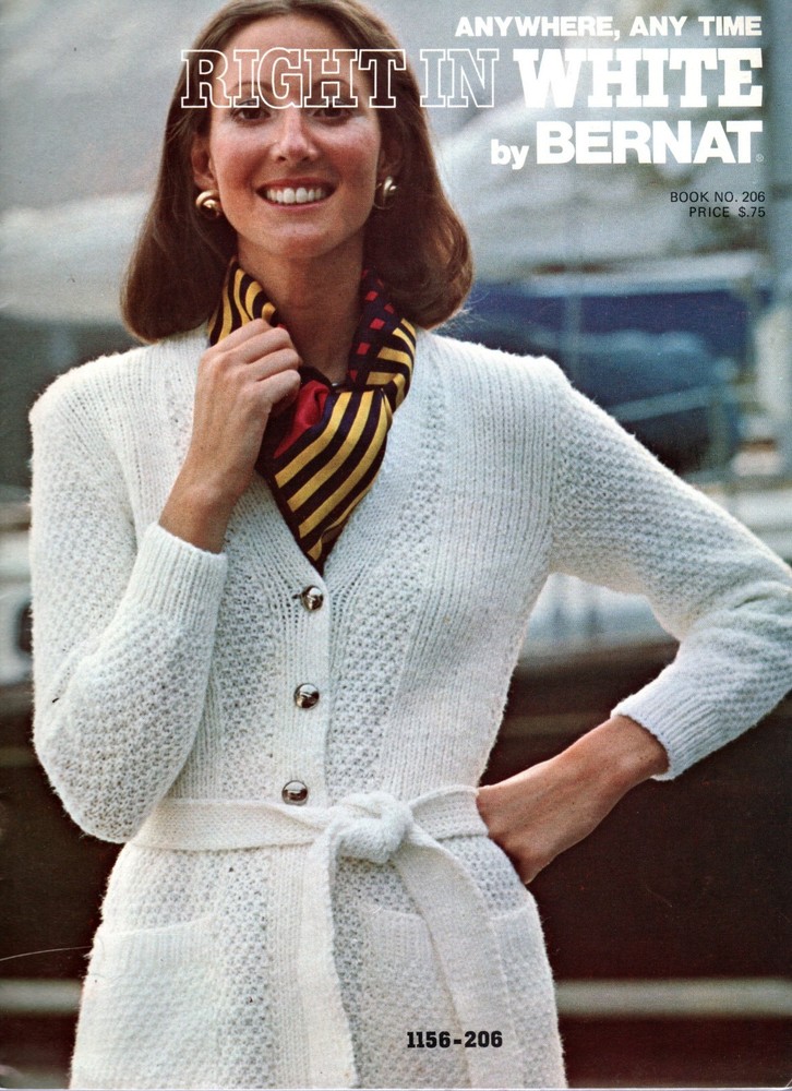 Bernat No. 206 RIGHT IN WHITE SWEATERS Knitting Pattern Leaflet