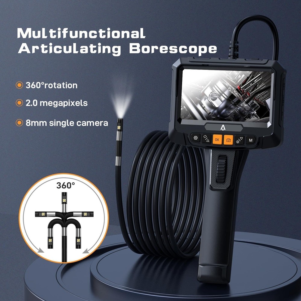 Borescope Endoscope Inspection Camera,Steerable Single-Lens 2m Cable,8.5mm Probe