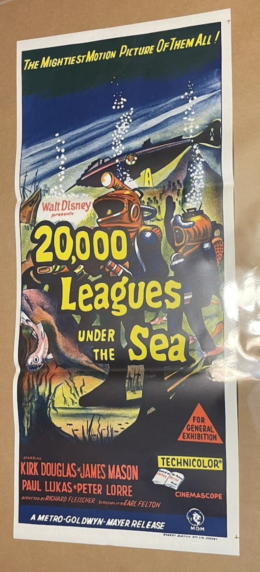 ORIG. MOVIE POSTER~20,000 LEAGUES UNDER THE SEA~60'S~APP 13X30"~SYDNEY AUSTRALIA