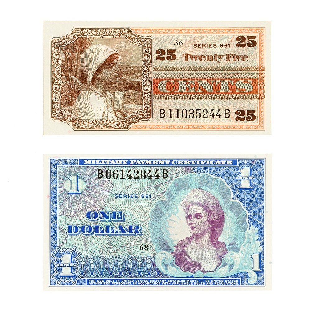 2 diff. US MPC Series 661 25 Cents & 1 Dollar Choice Unc.