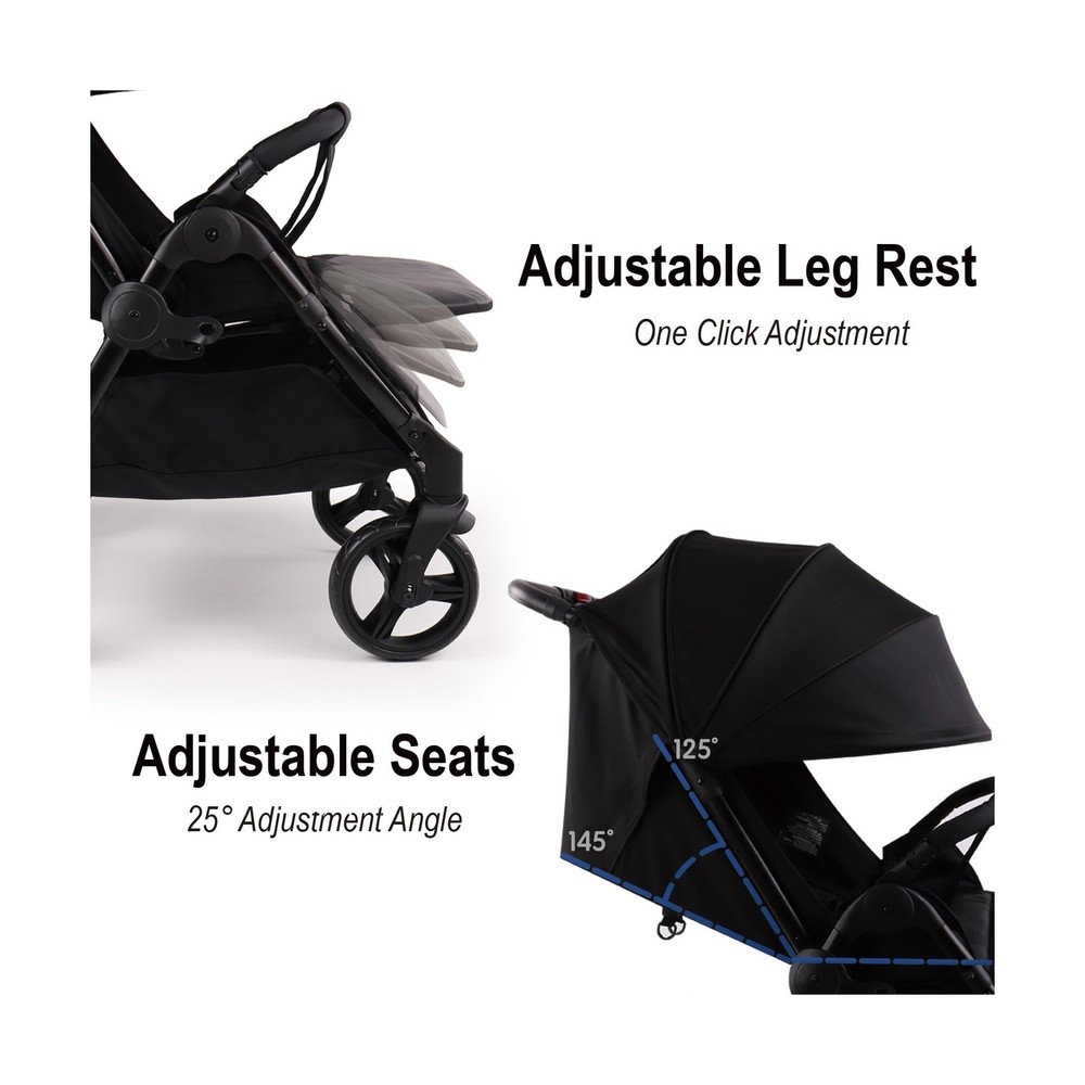 Double Stroller with Adjustable Large Canopies, Double Seats Lightweight Stro...