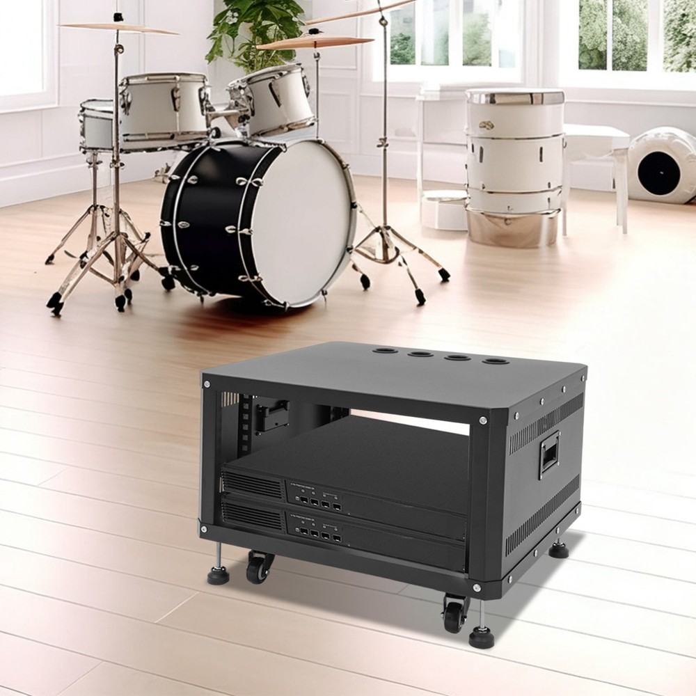 6U Rolling Studio Rack Stand Adjustable DJ Rack with Casters Base Side Top Panel