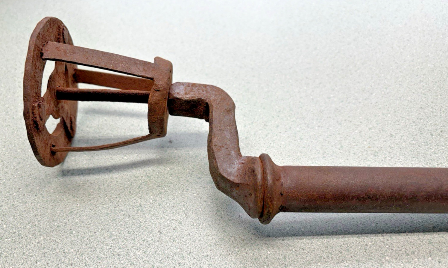 Antique Blacksmith Hand Forged Cage Head LARGE Brace Iron Tool Drill nice