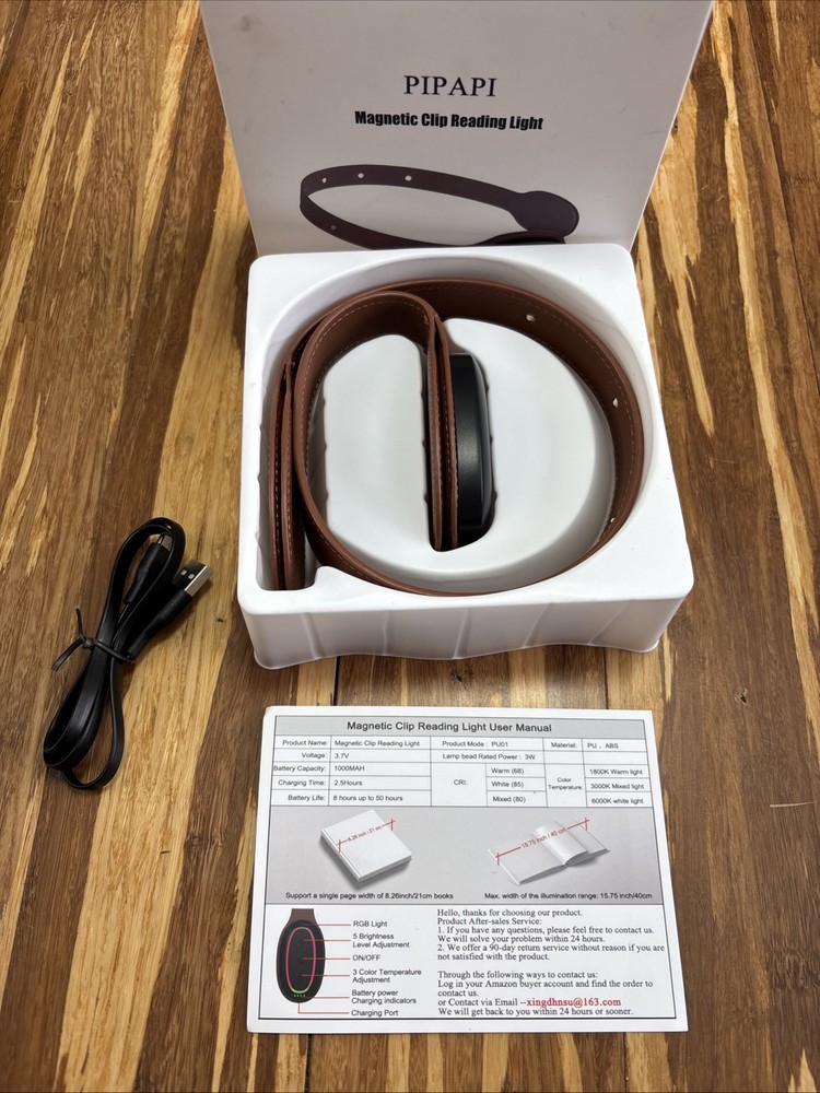 PIPAPI Rechargeable Magnetic Clip Reading Light / New