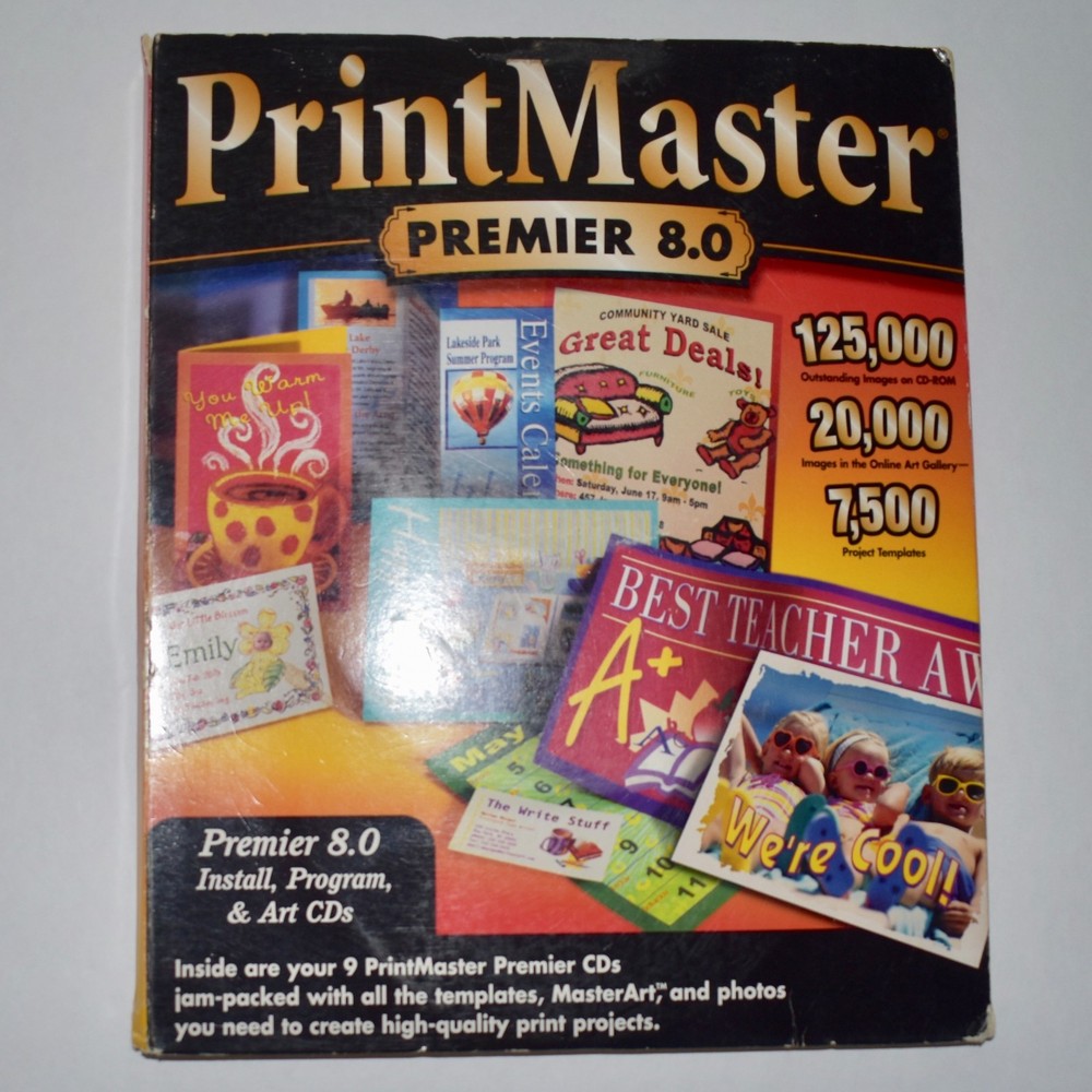PrintMaster Premier 8.0 PC Software WINDOWS 95 98 Install, Program, 9 Art CDs