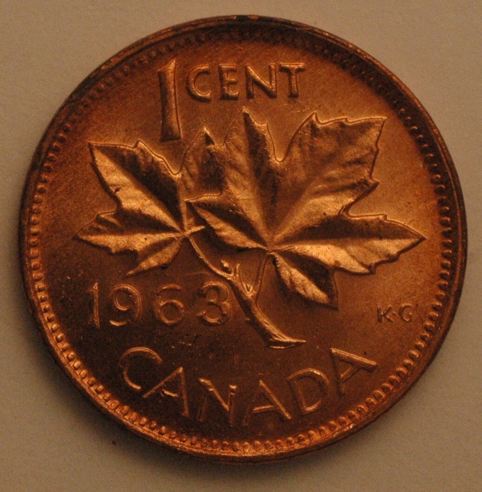 1963 Canada hanging 3 error cent uncirculated penny