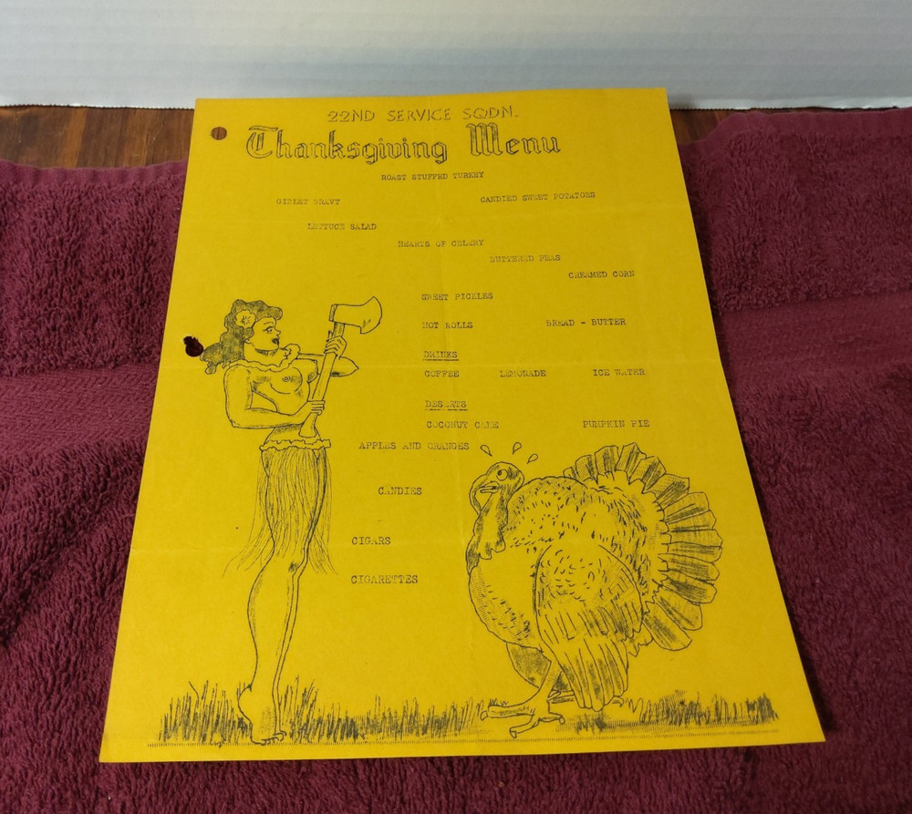 1940s WWII 22ND Service Squadron THANKSGIVING MENU.