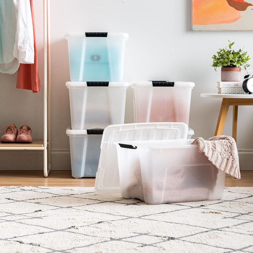 6 Pack 40-Qt Stackable Plastic Storage Bins Organizer Containers w/Latches Lids