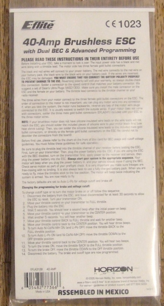 E-FLITE 40-Amp Brushless ESC With Dual BEC & Advanced Programming EFLA312B