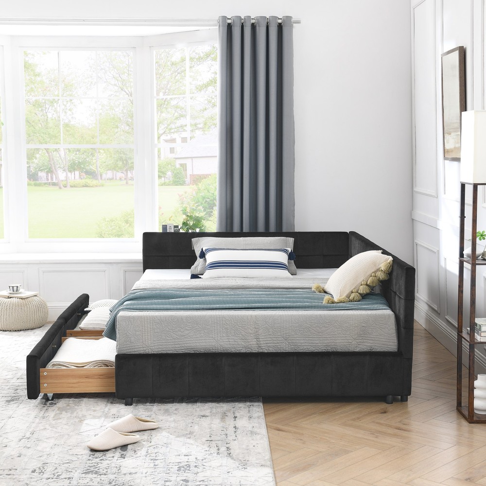Full Size Storage Upholstered Tufted Bed Frame, Sofa Bed Frame with Comfortabl