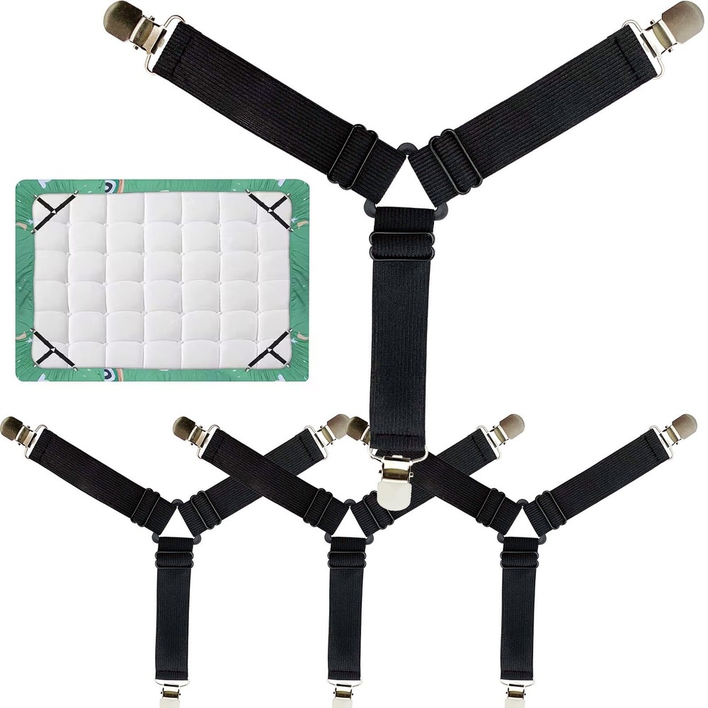 Qgond 4PCS Bed Sheet Holder Straps – Triangle Adjustable Elastic Black