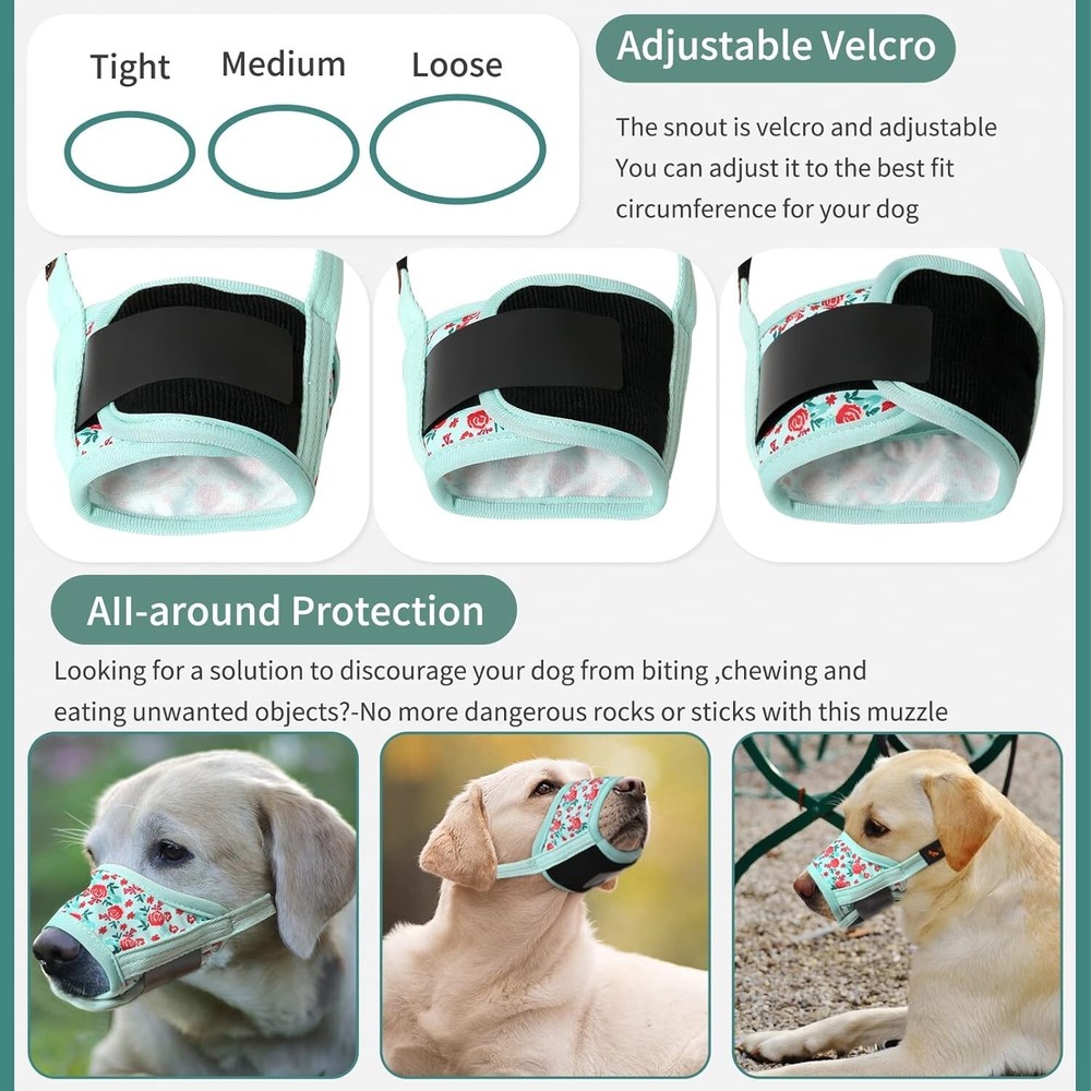 Cyan Flower Adjustable Dog Muzzle - Effective Anti-Biting & Chewing Solution