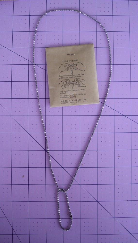 World War II Dog Tag Chains Sealed Box 100 Envelopes & 200 Chains NOS Free Ship