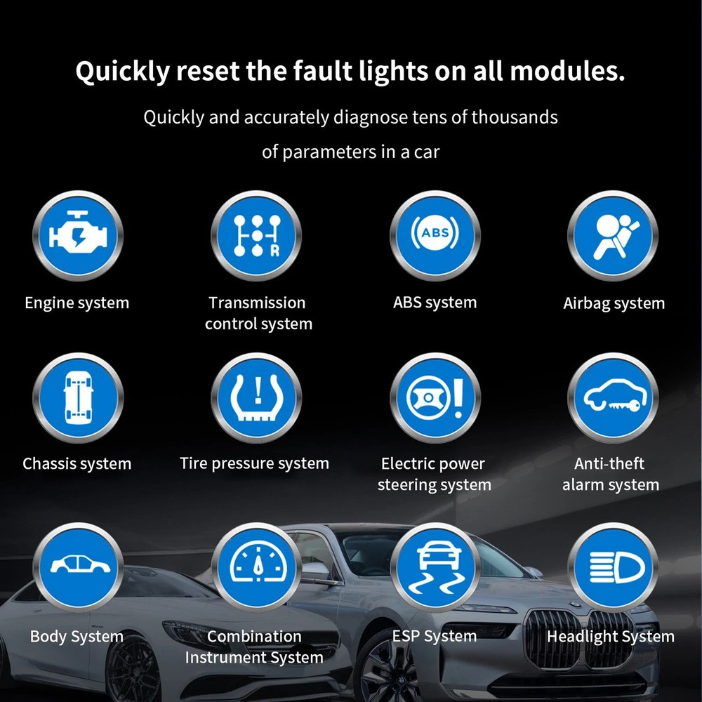 Full System OBD2 Scanner Code Reader - CEL Reset & Battery Test Tool