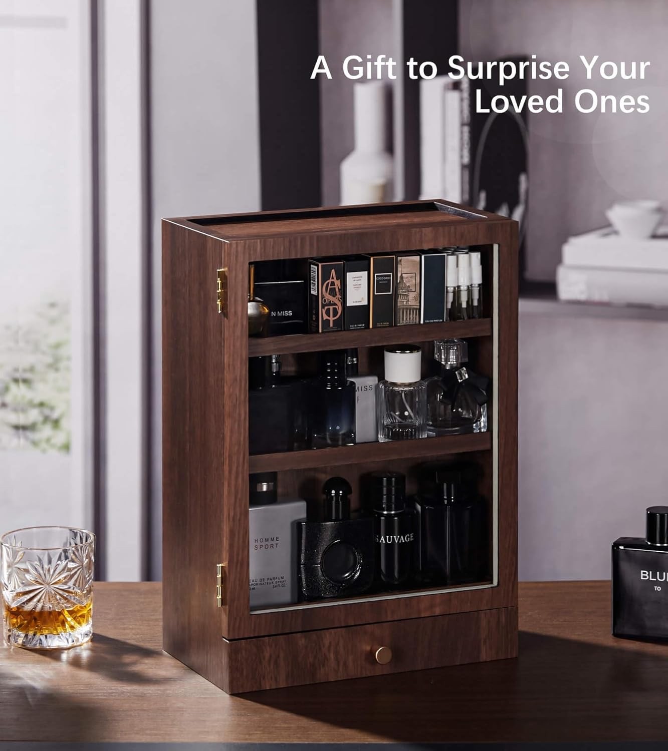 Homde Cologne Storage Organizer with Drawer - Men's Cologne Holder - Stylish ...