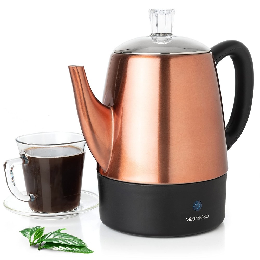 Electric Coffee Percolator 4 Cup Copper Stainless Steel Pot Keep Warm Function